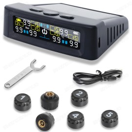 SHENKENUO Wireless Solar TPMS LCD Car Tire Pressure Monitoring System +6 External Sensors