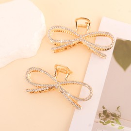 Vovii 2Pcs Gold Bow Claw Clips for Women, Cute Stylish Metal Hair Claw Clips with Rhinestones for Women Girls Hair Accessories