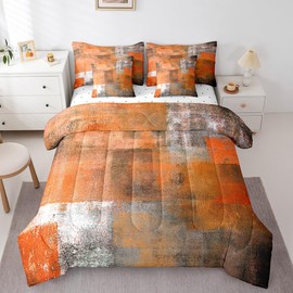 Erosebridal Orange Grey Comforter Set Full,Watercolor Ombre Bed in A Bag for Women Men,Oil Painting Bedding,Vintage Minimalism Reversible Bed Sets with Sheet Set,7 Piece Bedroom Decor