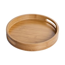 Serving Tray Bamboo Wood Color Round Tray For Water Tea Coffee Cakes 25 x 25 x 4 cm