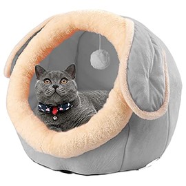 LuiceABC Cat Bed for Indoor Cats, Soft Washable Cat House Furniture for Kitten Tent Cave, Cute Pet Beds for Kitten Puppy (Grey)