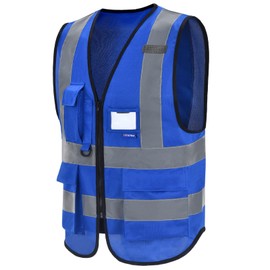 Blue high vis with pockets XXXL high viz Class 2 hi vis Zipper Front High Visibility vest Hi Vis Executive Vest Waistcoat with Phone & ID Pockets