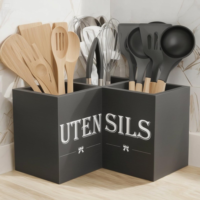 Suli Extra Large Kitchen Utensils Holder with 3 Compartments,Corner Utensil