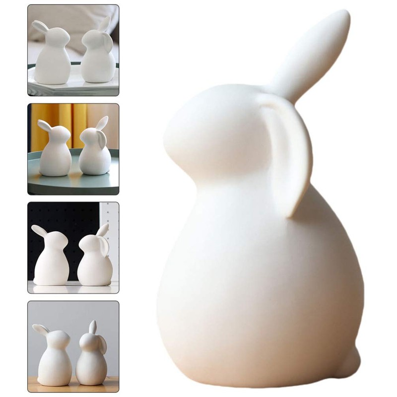 PRETYZOOM Ceramics Bunny Figurine Easter White Bunny Figurines Home Decor