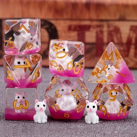 DND Resin Cat Dice Set, D&D Polyhedral Dice for Dungeons and Dragons RPG, MTG Role Playing Games D and D Dice 7pcs-Set D20 D12 D10 D8 D6 D4