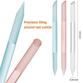 3 Pieces Glass Cuticle Pusher Cuticle Remover Glass Nail File Dual Ended Manicure Pedicure Tools for Nails Care(Pink, Blue, Transparent)