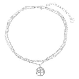 Akzent Fußkette Damen Edelstahl 2-reihig 24+5 cm verstellbar – Fußkettchen mit Similisteinen & wahlweise Lebensbaum- oder Seestern-Anhänger