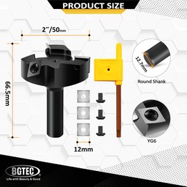 BGTEC CNC Spoilboard Surfacing Router Bits - Slab Flattening Router Bit 12.7 MM Shank, 50 MM Cutting Diameter with Round Shank Carbide Tipped Wood Milling Cutter Woodworking Tools (3 Wings)