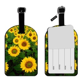 Nicokee Field of Sunflowers Luggage Tags Suitcase Carry-On ID Cards, Leather Travel Suitcase Bag Labels Baggage Tags Lables