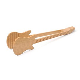 Kikkerland Rockin' Wooden Kitchen Utensil Heat Resistant Guitar Musical Instrument Cooking Toast Holding Tongs, Novelty