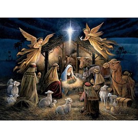 Bits and Pieces – 500 Piece Jigsaw Puzzle for Adults – in The Manger - Christmas Religious Holy Nativity Jigsaw Puzzle by Artist Ruane Manning, Completed Puzzle Size: 18" x 24"