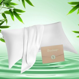 Cooling Pillow Cases for Side Sleeper, Curved Pillow Covers Queen Size 1 Pack, Rayon Derived from Bamboo, Breathable Soft Silk Pillow Case for Hair Skin with Zipper, White, 20"×30"