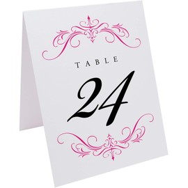 Classic Flourish Wedding Table Numbers, Fuschia, 1-55, Double Sided, Tent or Use in a Stand, Great for Parties & Restaurants - Made in the USA