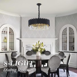 ZSMINGHUI Modern Crystal Chandelier Round Black Pendant Lights 24" Modern Adjustable Height 3-Tier K9 Crystal Chandelier for Living Room Dining Room Kitchen Island Bedroom Foyer Entryway