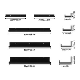 Giftgarden 24 Inch Wall Mounted Floating Shelves Set of 5, Black Wood Wall Shelves for Bathroom, Bedroom, Kitchen, Living Room Storage, Wooden Picture Ledge