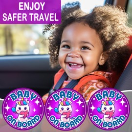 Baby on Board Magnet for Car, Reflective Babies on Board Magnetic Sticker Car Sign, 3 Pack Waterproof Kids Safety First Warning for Parents (Purple Unicorn)