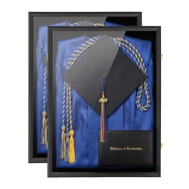 2 Pack Large Black Graduation Shadow Box Lockable UV Cap & Gown Display Frame Dual Grad Regalia Memorabilia Casecolor: Black, size: 23*31 inch