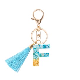 Fario Alphabet Resin Initial Letter Keychain Tassel Pendant Key Ring for Purse Handbags Women Girl Tassel Initial Letter Keychains (F)