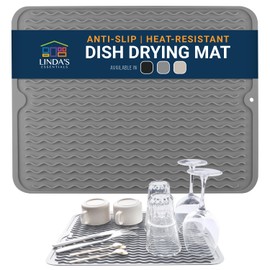 Silicone Dish Drying Mat, Multi-Use Dish Drying Mats For Kitchen Counter, Drying Matt Kitchen Counter, Multi-Use Dish Mat Drying Kitchen Mat, 16 x 12 Inches Drying Mat by Linda’s Essentials, Gray