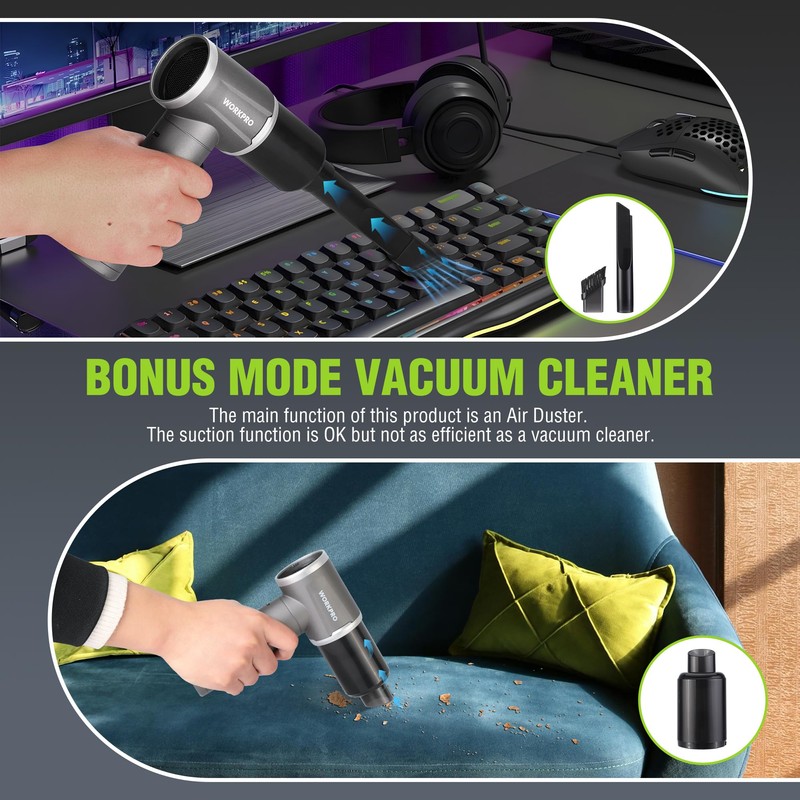 WORKPRO 12V Handheld Compressed Air Duster, 120000RPM Electric Air Duster