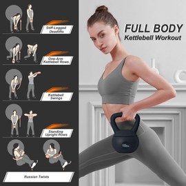 soges 10lbs PVC Kettlebell, Strength Training Kettlebells with Wide Handles, Great for Kettle Bells Weights Exercises, Full Body Home Workout Equipment, Iron Sand Filled Soft Kettlebell, Black