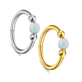 MODRSA 18g Opal Nose Ring Opal Nose Hoop Clicker Silver Gold Nose Ring Hoop for Women Cartilage Hoop Earring Cartilage Hoop Helix Hoop Earring Opal White Daith Earring Hoop 8mm Hinged Nose Ring