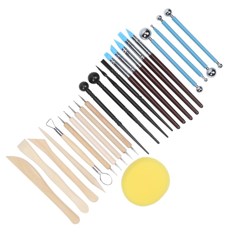 25Pcs Pottery Tools Clay Sculpting Dotting Pens Fondant Ball Stick