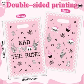JivraJorq 50PCS Bad Two The Bone Goodies Bags for Kids, Rock And Roll 2nd Pink Party Favor Bags Bulk with Handle, Music Theme Plastic Gift Bag for Birthday Decorations, Bad To The Bone Party Supplies