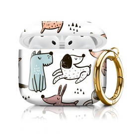 Cute Case Cover Compatible with AirPod 4th Generation 2024, Shockproof for Women & Girls with Cute Golden Round Buckle – Protective, Anti-Drop Design(Happy Dog)