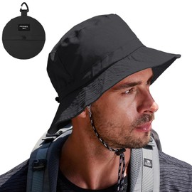 PONCEAU Sun Hats Bucket hat for Men Waterproof Wide Brim Foldable Boonie Safari Fishing Hiking Beach Hats Black