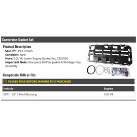 Marketplace Auto Parts Lower Engine Oil Pan Gasket and Windage Tray Gasket Set - Compatible with 2011-2016 Ford Mustang 5.0L V8