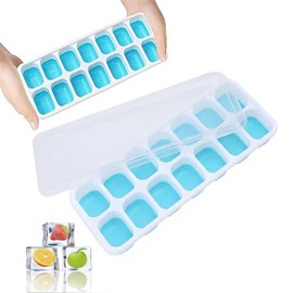 2 Pack Silicone stackable Ice Cube Trays, Reusable Flexible Silicone Ice Cube Trays with Spill-Resistant Removable Lids, Easy Release Ice Maker Tray - Easy to Use & Dishwasher Safe (White+Blue)