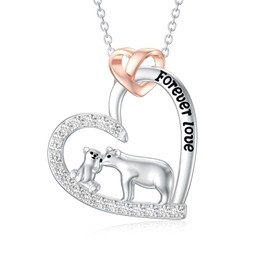 Seiyang Mama Bear Necklace with 1 Cub 925 Sterling Silver Mother Daughter Son Necklace Polar Bear Pendant Mother Day Jewellery Gift for Women Mom