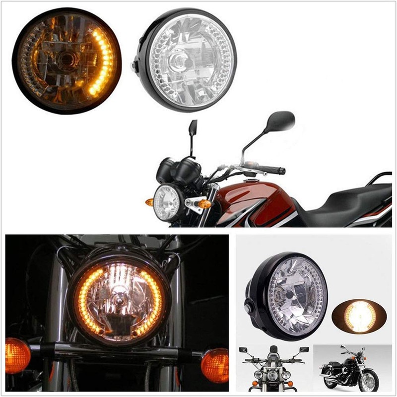 Krtopo 35W Motorcycle Headlight With Turn Signal Universal 7Inch Halogen