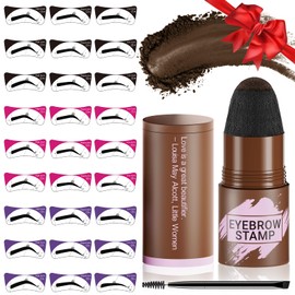 Eyebrow Stamp Stencil Kit - Eyebrow Powder, Makeup for Natural-Looking Brows, Eyebrow Stamp Kit with 27 Reusable Stencils, Easy to Use, Waterproof & Smudge-Proof, Long-Lasting, Brown