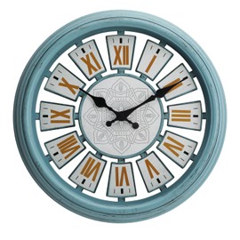 NUOVO Large Wall Clock for Living Room, Retro Blue Wall Clock, Silent and Non-Ticking Roman Numeral Wall Clock for Indoor and Outdoor Use, Retro Look Clock for Bedroom and Kitchen (14 Inches)
