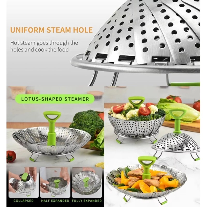 TIKA Folding Stainless Steel Steamer Basket 5.5–9″ – Expandable &
