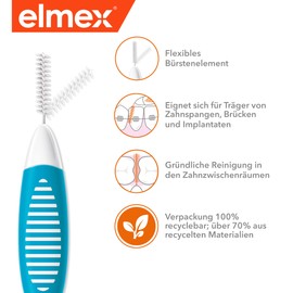 elmex Interdental Brush Blue (Size 3, 0.6 mm), 1 x Pack of 8 Interdental Brushes for Cleaning Medium Interdental Spaces