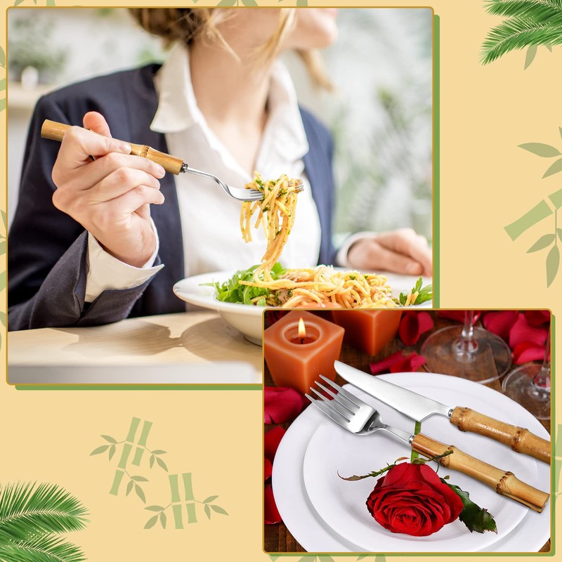 Eboot Bamboo Silverware Set 18/8 Stainless Steel Tableware Set Natural