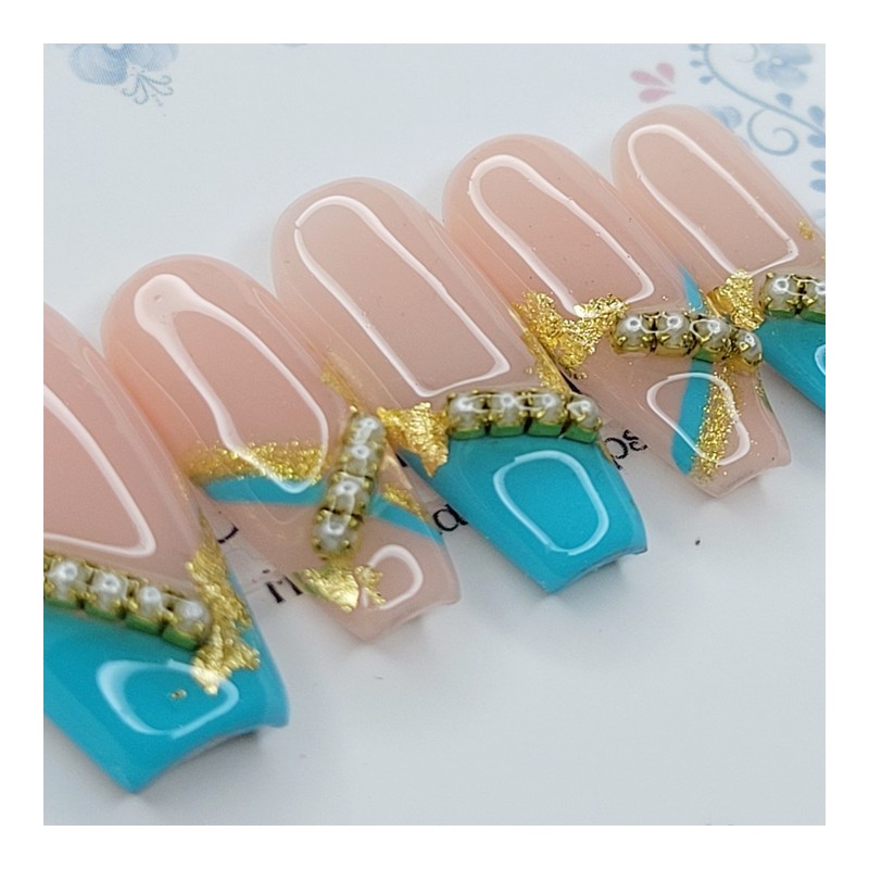 Blue Signature Handmade Nail Tips - Square L / 블루