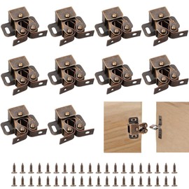 YEYIT Furniture Catch Pack of 10 Strong Catch Double Roller Catch Cabinet Door Cabinet Closures with Screws Cabinet Door Latch Catcher for Cupboard Doors Kitchen Brown