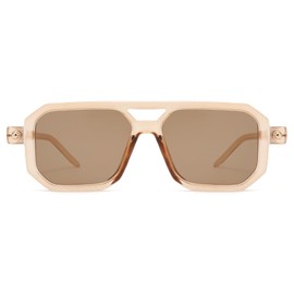 LJCZKA Retro 70s Square Sunglasses for Men and Women, Classic Aviator Glasses, Flat Square with Double Bridge, UV400 Protection, Clear, brown, brown