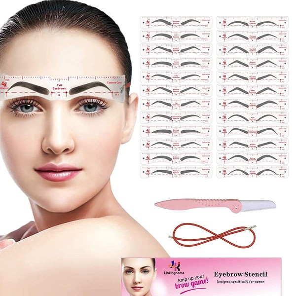 Eyebrow Stencil, 24 Eyebrow Shaper Kit, Reusable Eyebrow Template With Strap, 3 Minutes Makeup, Suitable for 98%