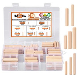 250 Pcs 8 Size Wooden Dowels 1/4'' 5/16'' 3/8'' Wooden Dowel Pins Hardware Pins Fluted Wood Dowels for Crafts Furniture Woodworking DIY Crafts