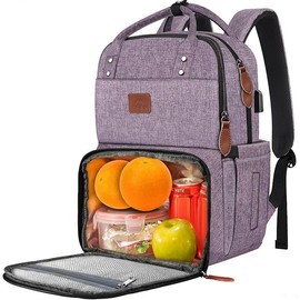 Work Backpack Woman, Insulated Cooler Backpacks with Lunch Box, 15.6 Inch Laptop Backpack with USB Port Reusable Water Resistant Tote Food Bag for College Beach Camping Picnics Womens Gifts - Colour: Purple, Size: 15.6 inch