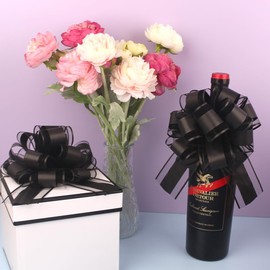 HSXJJ Pull Bows for Gift Wrapping,6 PCS Black Gift Bow,6 inches Bow for Gift Basket,Gift Wedding Ribbon Bows for Wrapping Boxes or Flower Decorations(Solid Black)