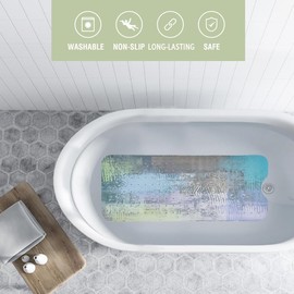 Turquoise Bathtub Mat Non Slip 40x16in Extra Long Anti Slip Bath Mat for Tub Modern Tub Mat Abstract Art Bath Tub Shower Mat with Large Drain Holes and Suction Cups Textured Quality Bathroom Decor