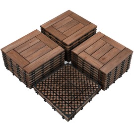 Topeakmart 27PCS Patio Deck Tiles Interlocking Wood Composite Decking Floor Tiles 12 x 12in Brown for Outdoor & Indoor Patio Garden Deck Poolside | Topeakmart
