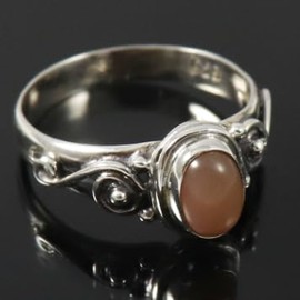 JEWELSTREZORO Pfirsichmondstein Edelstein Bandring 925 Sterling Silber Ring Herren & Damen Bandring Geschenkartikel Handgefertigter Schmuck TSR192M_69 (22.0)