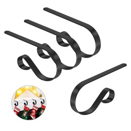 Christmas Stocking Holders for Mantle Set of 4, Lightweight Adjustable Christmas Stocking Holder Hooks Metal Fireplace Hanger for Christmas Party Decoration, Non-Slip Mantle Stocking Hooks(Black)